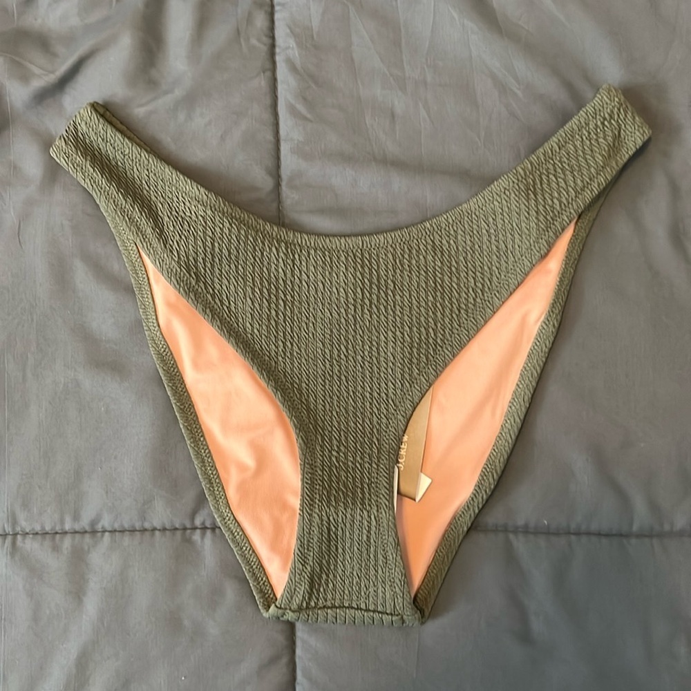 JCrew Textured Curved Waist Cheeky Bikini Bottom Green Size Medium NWT